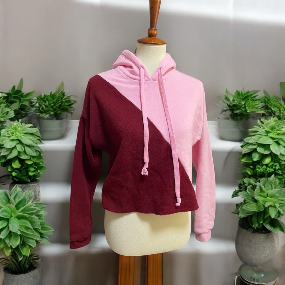 Rue21 Red and Pink Crop Boxy Hoodie